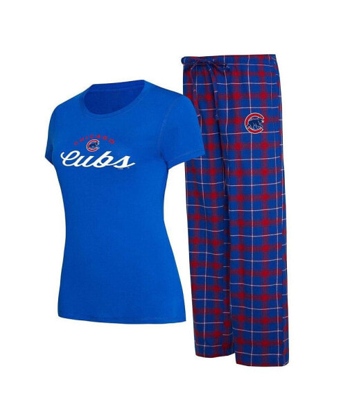Women's Royal, Red Chicago Cubs Arctic T-shirt and Flannel Pants Sleep Set