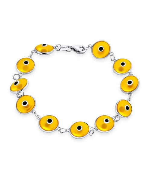 Protection Good Luck Amulet Turkish Translucent Yellow Glass Bead Evil Eye Bracelet For Women Sterling Silver 7 Inch