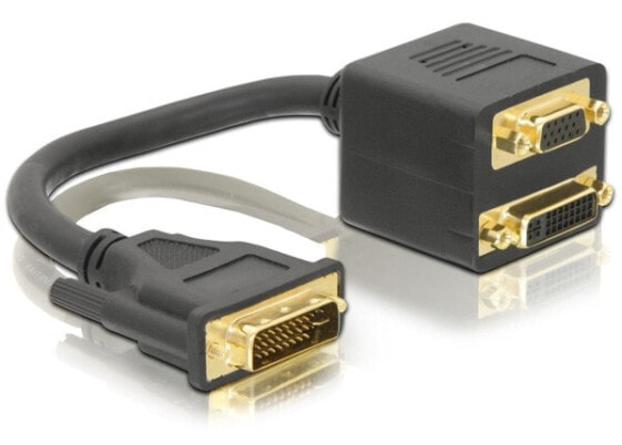 Delock Adapter DVI29 male to DVI29 + VGA female - 0.2 m - DVI - DVI + VGA (D-Sub) - Male - Female - Black
