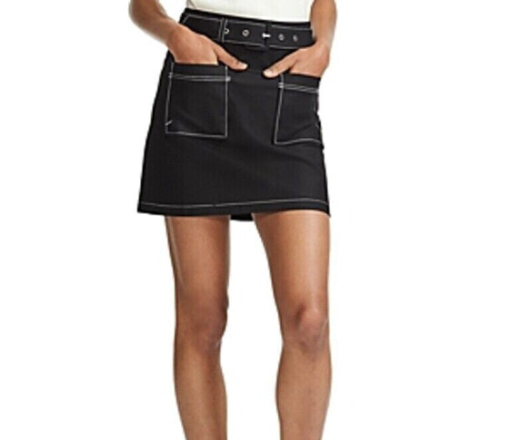 Maje Jombi Contrast Topstitched Mini Skirt Black 40 US 10