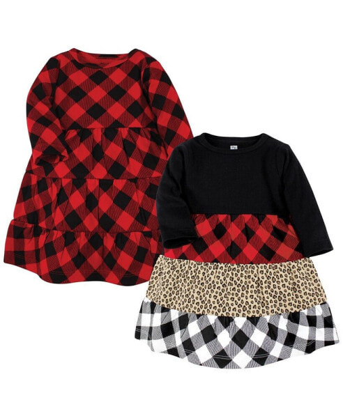 Baby Girls Cotton Dresses, Buffalo Plaid Leopard