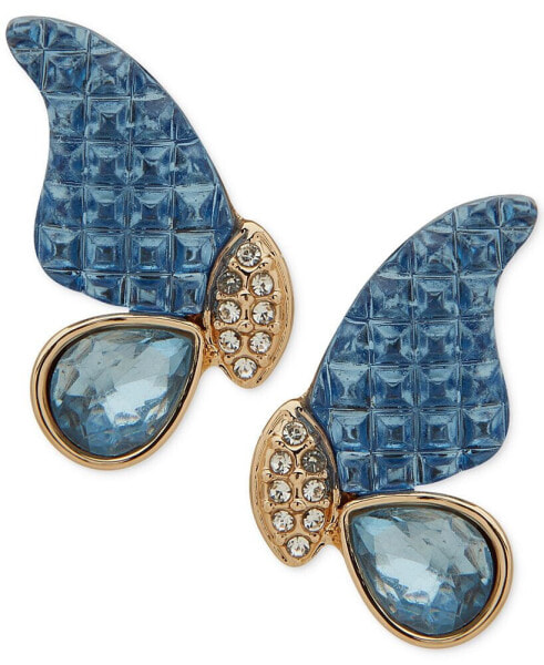 Gold-Tone Pavé & Blue Crystal Butterfly Stud Earrings