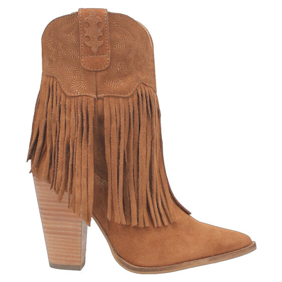 Dingo Crazy Train Fringe Embroidery Pointed Toe Cowboy Booties Womens Brown Casu