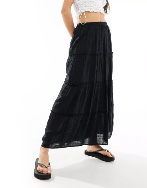 Hollister tiered maxi skirt in black