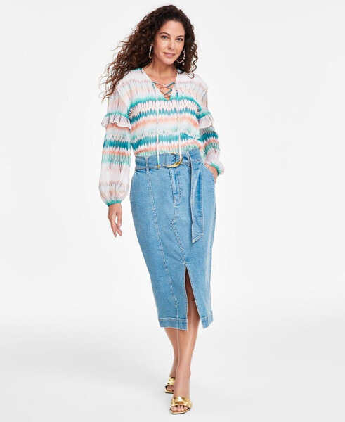 Women's Denim Front-Slit Skirt, Created for Macy's