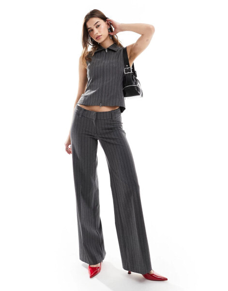 Weekday Keel co-ord low waist trousers in grey pinstripe