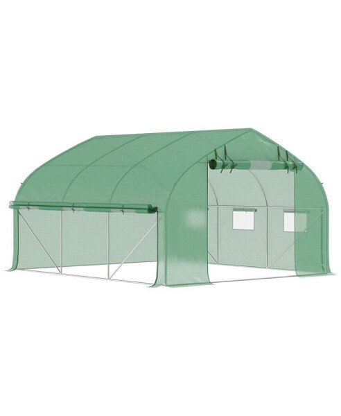 11.5' x 10' x 6.5' Walk-in Tunnel Greenhouse with Zippered Mesh Door, 7 Mesh Windows & Roll-up Sidewalls, Upgraded Gardening Plant Hot House with Galvanized Steel Hoops, Green