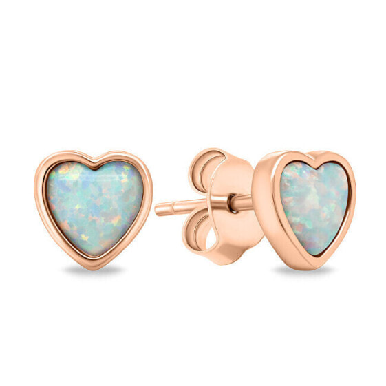 Delicate bronze earrings Hearts with synthetic opals EA610R
