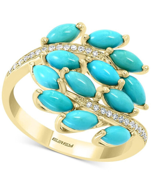 EFFY® Turquoise Cluster & Diamond (1/10 ct. t.w.) Statement Ring in 14k Gold