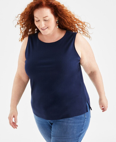 Plus Size Boat-Neck Knit Tank Top, Created for Macy's