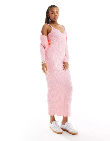 ASOS DESIGN knitted strappy v neck midaxi dress in pink