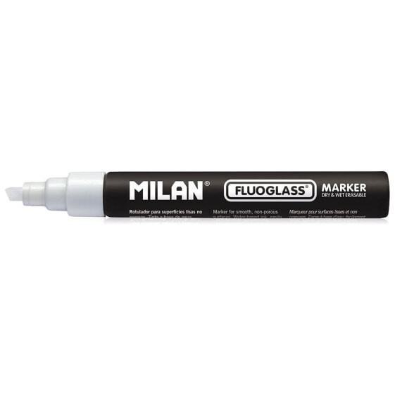 MILAN Display Box 12 Fluoglass Markers Chisel Tip 2 4 mm White Colour
