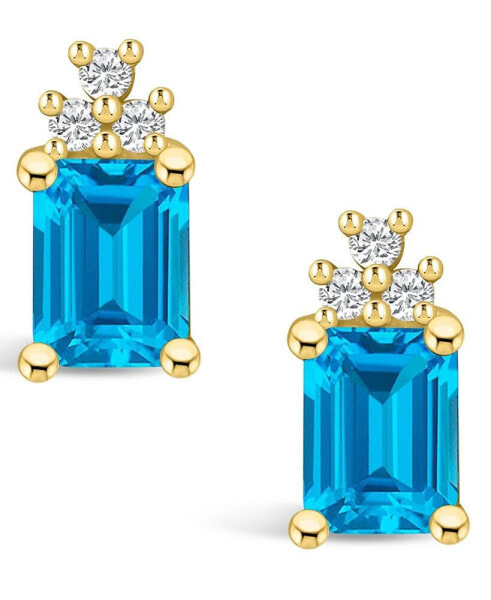 Topaz (4 ct. t.w.) and Diamond (1/5 ct. t.w.) Stud Earrings in 14K Yellow Gold