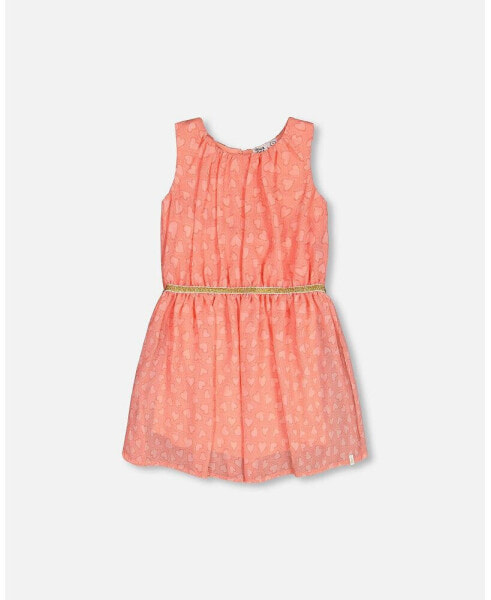 Платье для малышей Deux Par Deux сердечный жаккардный шифон кораллового цвета