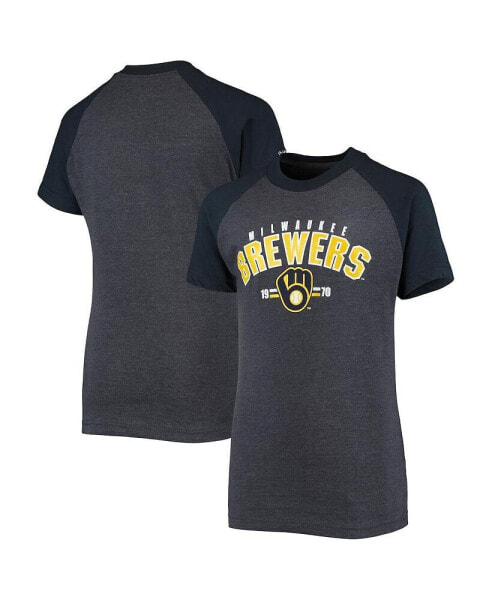 Big Boys Heathered Navy Milwaukee Brewers Raglan T-shirt