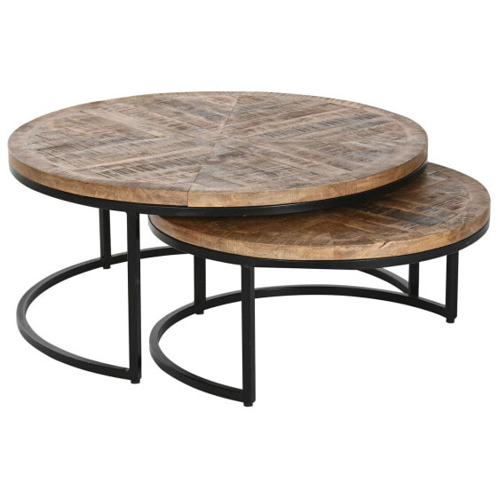Набор из двух столиков Home ESPRIT Коричневый Чёрный Натуральный Металл Древесина манго 90 x 90 x 40 cm