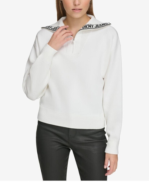 Women's Half-Zip Funnel-Neck Logo-Detail Sweater