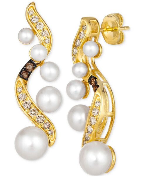 Vanilla Pearls (3-7mm) & Diamond (3/8 ct. t.w.) Curvy Drop Earrings in 14k Gold