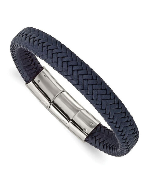 Stainless Steel Navy Blue Leather Bracelet