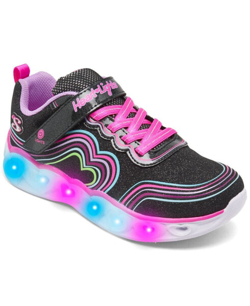 Little Girls Heart Lights - Retro Hearts Light-Up Fastening Strap Casual Sneakers from Finish Line