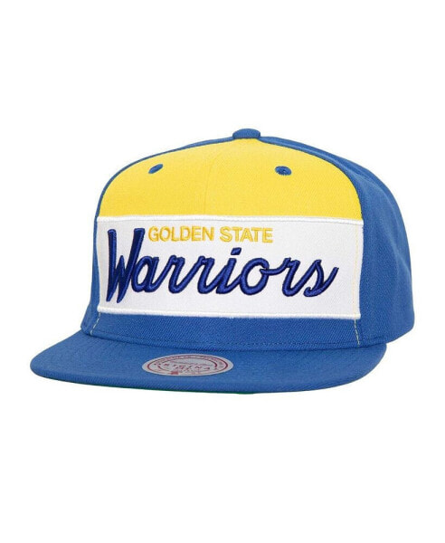 Men's White, Royal Golden State Warriors Retro Sport Colorblock Script Snapback Hat