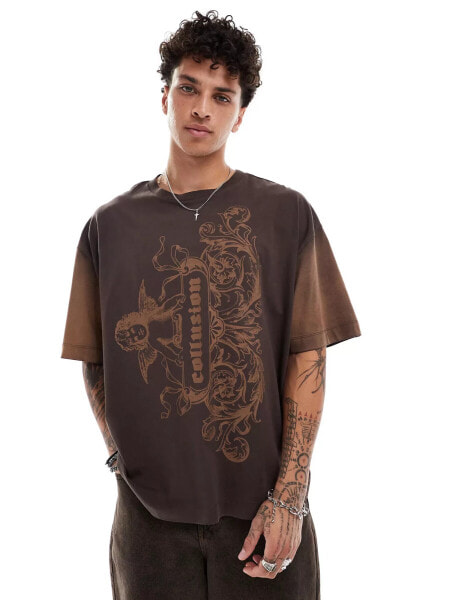 COLLUSION oversized front cupid graphic t-shirt in brown ombre wash