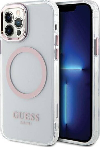 Guess Etui Guess GUHMP12MHTRMP Apple iPhone 12/12 Pro różowy/pink hard case Metal Outline Magsafe