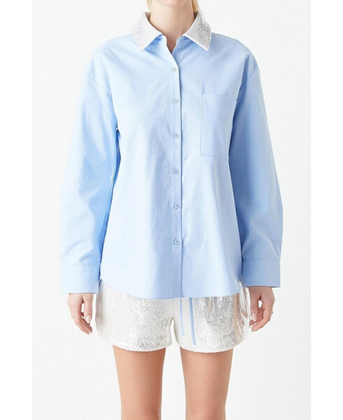 Women's Over Oxford Shirt with Sequin Collar