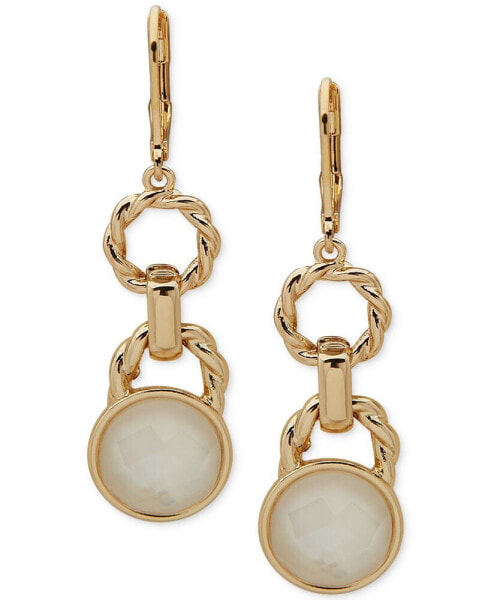 Gold-Tone Circle & Mother-of-Pearl Double Drop Earrings