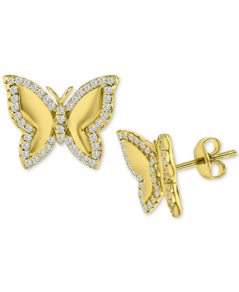 Cubic Zirconia Polished Butterfly Stud Earrings in 14k Gold-Plated Sterling Silver