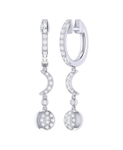 Moonlit Phases Design Sterling Silver Diamond Hoop Women Earring