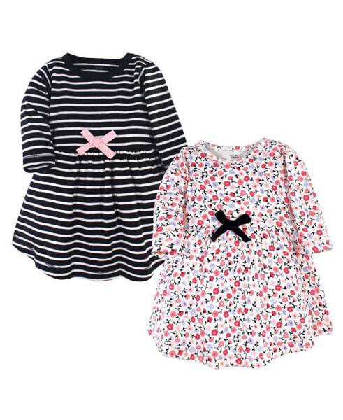Baby Girls Cotton Long-Sleeve Dresses 2pk, Navy Floral