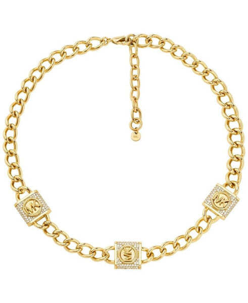 Cubic Zirconia Pave Station Lock Chain Necklace