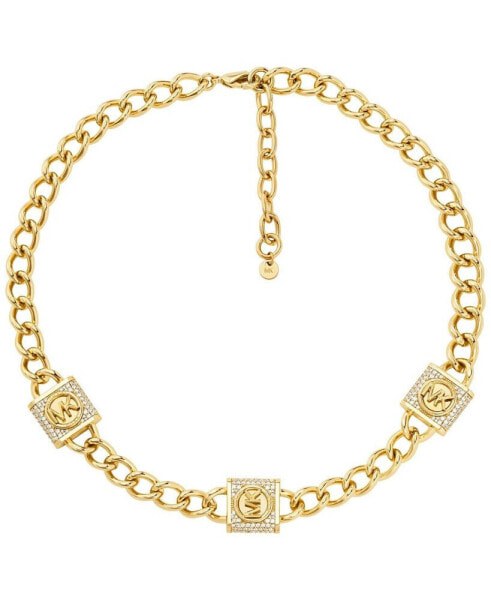 Michael Kors cubic Zirconia Pave Station Lock Chain Necklace