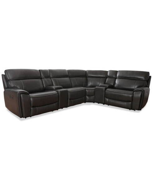 Hutchenson 132.5" 6-Pc. Zero Gravity Leather Sectional with 2 Power Recliners and 2 Consoles, Created for Macy's