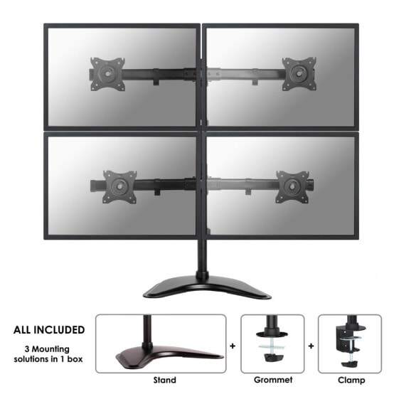 Neomounts monitor desk mount, Clamp/Bolt-through/Freestanding, 8 kg, 25.4 cm (10"), 68.6 cm (27"), 100 x 100 mm, Black