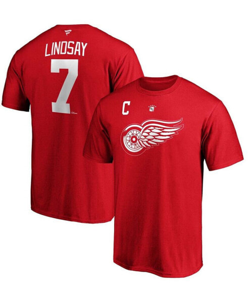 Men's Ted Lindsay Red Detroit Red Wings Authentic Stack Retired Player Name and Number T-shirt