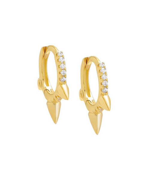 14k Gold-Plated Sterling Silver Cubic Zirconia Triple Spike Extra Small Hoop Earrings, 0.39"