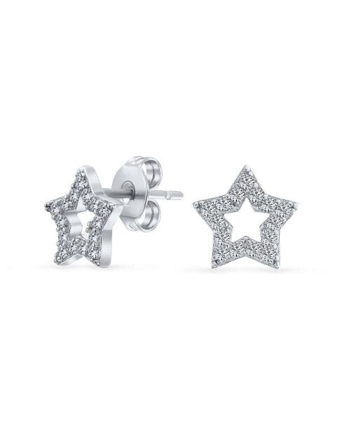 USA American Patriotic Rock Star Sparkling CZ Pave Celestial Stars Stud Earrings For Women Sterling Silver