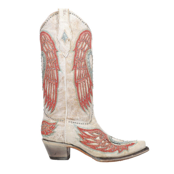 Corral Boots Heart And Wings Snip Toe Cowboy Womens Off White Casual Boots A423