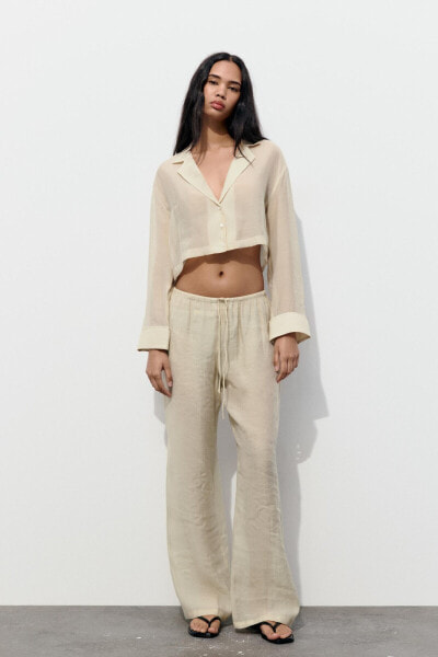 Semi-sheer pyjama-style trousers