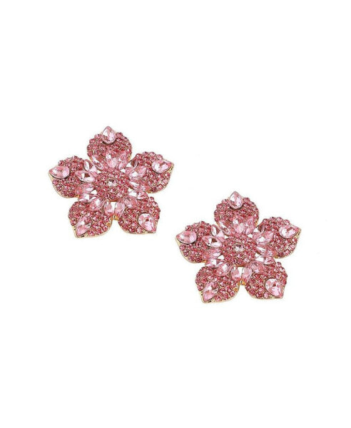 Women's Pink Embellished Flower Stud Earrings