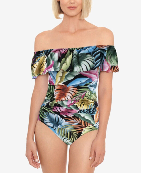 Swim Solutions 300748 Off-The-Shoulder Tummy-Control One-Piece Swimsuit Size 18