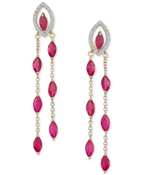 Серьги Macy's Ruby & Diamond Navette Dangle in 14k Gold