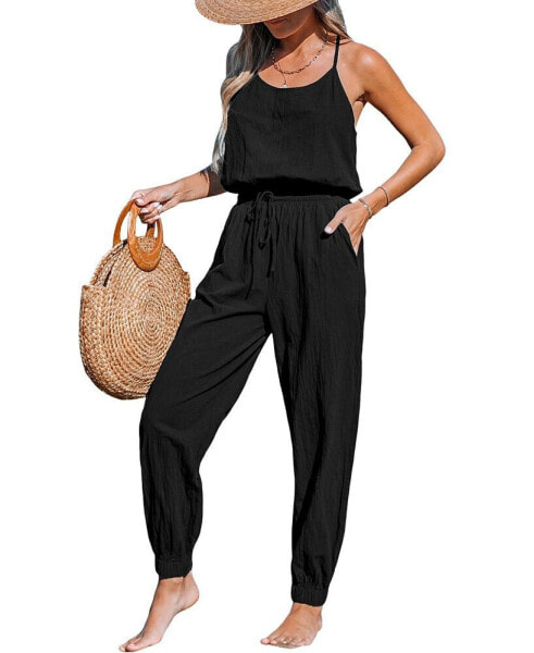 Women's Tapered Leg & Back Cut-Out Jumpsuit