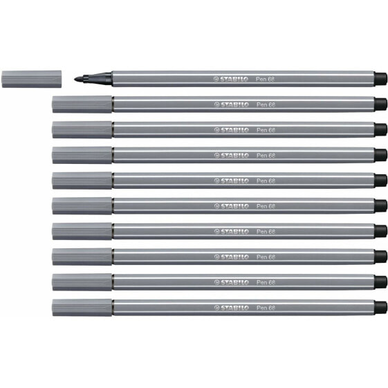 Felt-tip pens Stabilo Pen 68 Dark grey (10 Pieces)