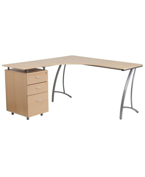 Laminate L-Shape Desk With Three Drawer Pedestal