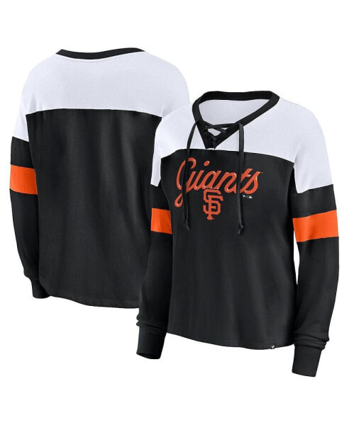 Футболка женская Fanatics San Francisco Giants Even Match с длинным рукавом и V-образным вырезом.