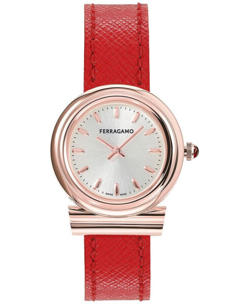 Salvatore Women's Gancini Swiss Red Leather Strap Watch 28mm