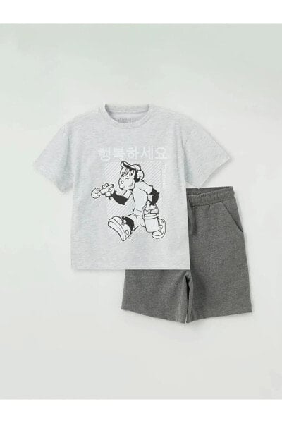 Костюм для малышей LC WAIKIKI Набор майка и шорты с круглым воротом и винтажным принтом мартышек.